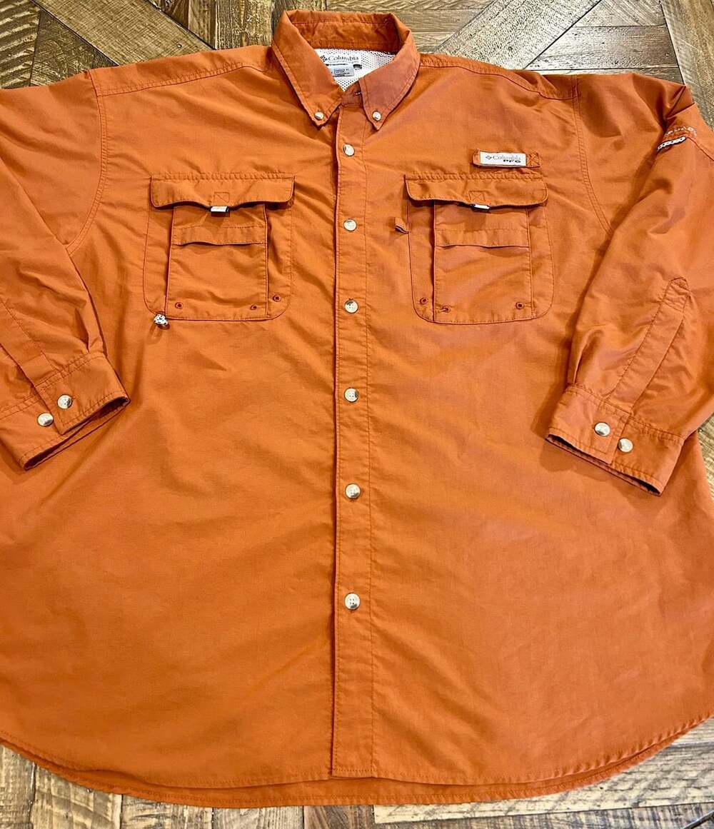 Columbia PFG Tamiami II Long Sleeve Shirt Men's Size L Orange Omni-Shade